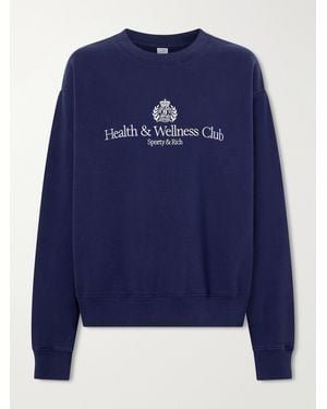 Sporty & Rich Logo-Embroidered Cotton-Jersey Sweatshirt - Blue