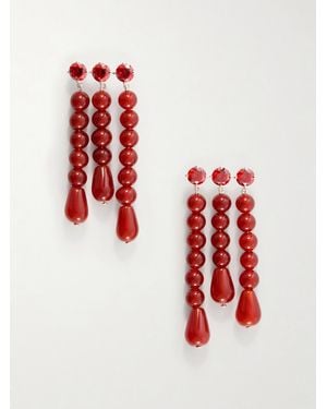 Completedworks Weeping Willow Beaded-Plated Agate And Zirconia Earrings - Red