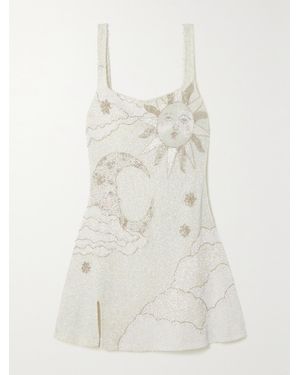 Clio Peppiatt Lucina Embellished Stretch-Mesh Mini Dress - White