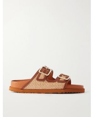 Birkenstock Arizona Leather-Trimmed Raffia Sandals - Brown