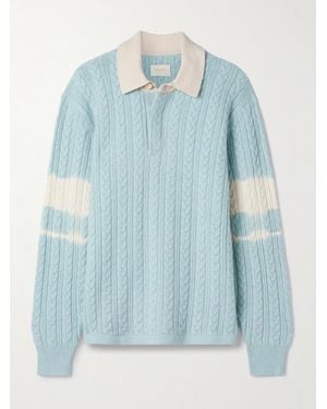 Aimé Leon Dore Cable-Knit Striped Wool And Cotton-Blend Polo Shirt - Blue