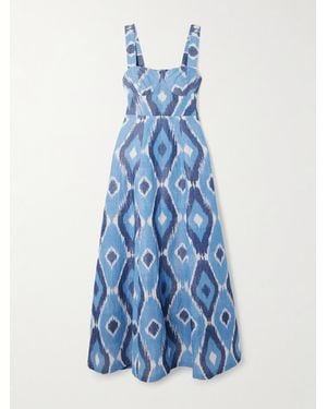 Emporio Sirenuse Azzurra Open-Back Printed Hemp And Cotton-Blend Maxi Dress - Blue