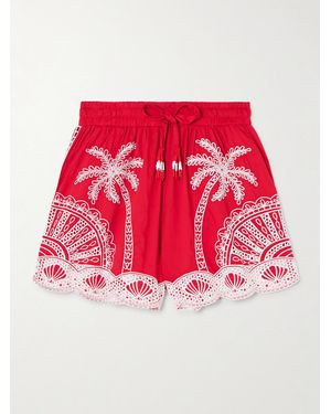 FARM Rio Scalloped Broderie Anglaise Cotton Shorts - Red