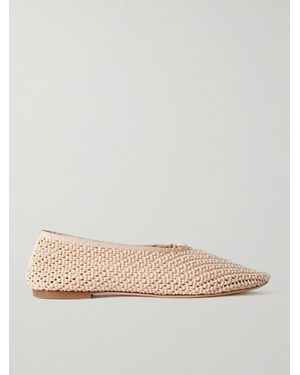 STAUD Alba Grosgrain-Trimmed Crocheted Ballet Flats - Natural