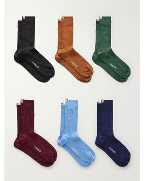 Comme Si The Yves Set Of Six Ribbed Cotton-Blend Socks - White