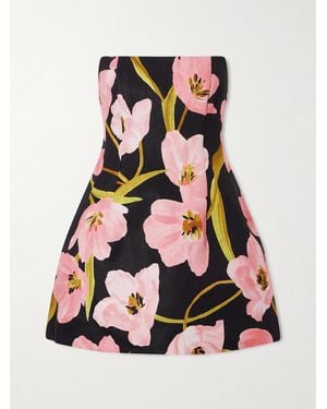 Cara Cara Ines Strapless Floral-Print Linen Mini Dress - Black