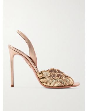 Aquazzura Ce Soir 105 Embellished Leather Sandals - Natural