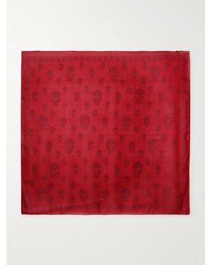 McQueen Printed Silk-Chiffon Scarf - Red