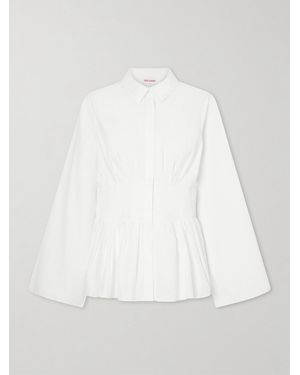 Rosie Assoulin Boogie Woogie Bugle Boy Shirred Cotton-Poplin Blouse - White