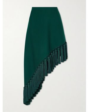 Alaïa Tassle Fringed Asymmetric Wool-Gabardine Midi Skirt - Green