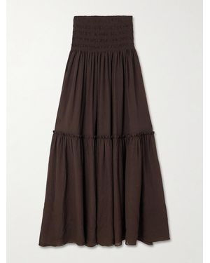 JOSEPH Folia Shirred Tiered Seersucker Maxi Skirt - Brown