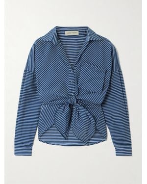 ANDRES OTALORA Ilusion Tie-Detailed Striped Cotton-Voile Shirt - Blue