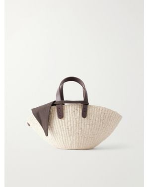 Muuñ Sophia Leather And Cotton-Trimmed Raffia Mini Tote - Natural