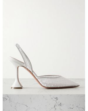 AMINA MUADDI Holli Slingback-Pumps Aus Mesh Mit Polka-Dot-Flockprint Und Lederbesätzen - Weiß