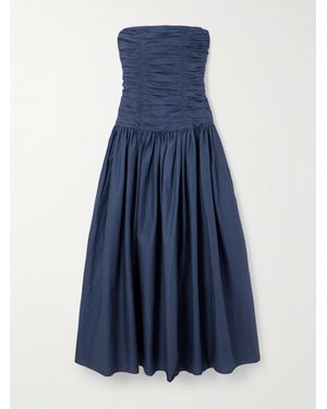 Matteau Strapless Ruched Organic Cotton-Poplin Midi Dress - Blue