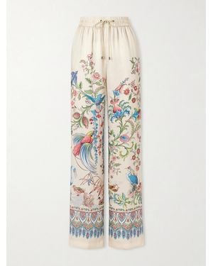 Etro Printed Satin-Twill Wide-Leg Trousers - White