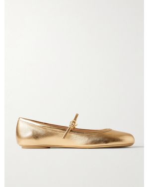 Gianvito Rossi Carla Metallic Leather Mary Jane Flats - Natural