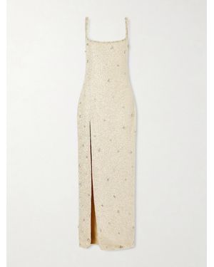 Clio Peppiatt Pamela Embellished Stretch-Mesh Gown - Natur