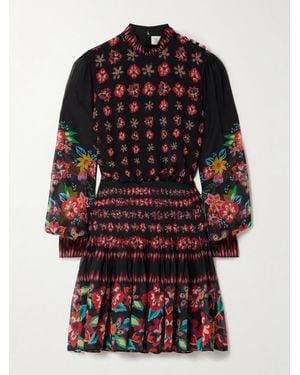 Saloni Isa Minikleid Aus Crêpe De Chine Aus Seide Mit Blumenprint Und Falten - Rot