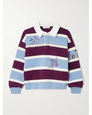 Sea Hester Embroidered Striped Cotton And Cashmere-Blend Rugby Shirt - Blue