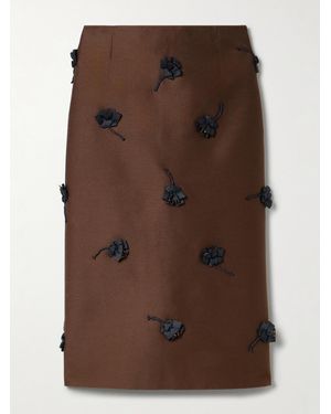 ShuShu/Tong Embellished Appliquéd Duchesse-Satin Midi Skirt - Brown