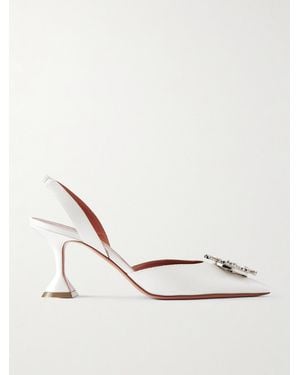 AMINA MUADDI Begum Slingback-Pumps Aus Satin Mit Swarovski-Kristallen - Weiß