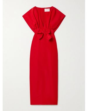 Carolina Herrera Belted Bow-Embellished Pleated Silk-Faille Gown - Red