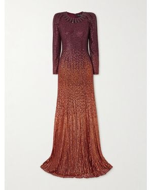 Jenny Packham Juliette Ombré Sequined Tulle Gown - Red