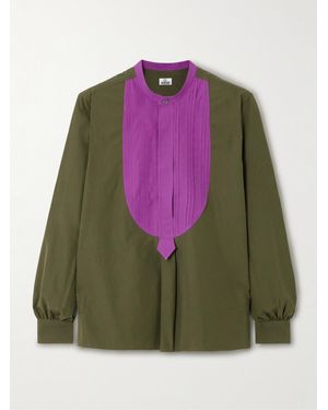 SEBLINE Painter's Pintucked Two-Tone Cotton-Poplin Shirt - Green