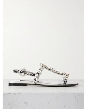 Dolce & Gabbana Bianca Embellished Metallic Leather Sandals - White