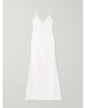 Self-Portrait Bow-Embellished Cotton-Blend And Lace Maxi Dress - White