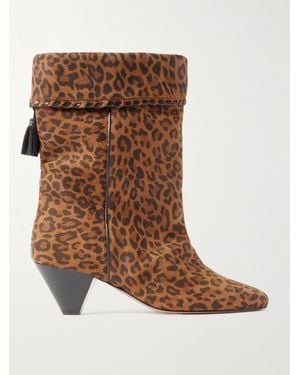 Isabel Marant Dalby Tasselled Leather-Trimmed Leopard-Print Suede Ankle Boots - Brown