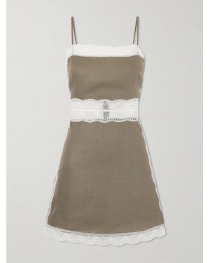 STAUD Amalina Lace-Trimmed Linen Mini Dress - Natural