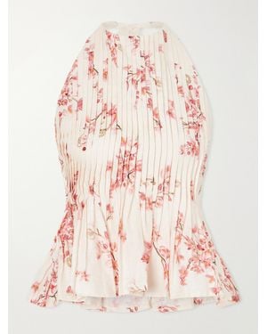 Agua Bendita Pleated Floral-Printed Linen Blouse - Pink