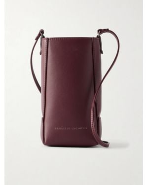 Brunello Cucinelli Bead-Embellished Leather Pouch - Purple
