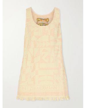 Zimmermann Solstice Logo-Jacquard Fringed Cotton-Terry Mini Dress - Natural