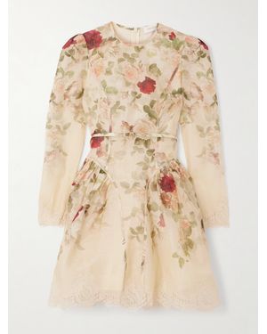 Zimmermann Hypnotic Silk Linen Lace Trim Mini Dress - Natural