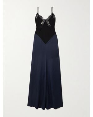 Victoria Beckham Lace-Trimmed Crepe And Satin-Crepe Gown - Blue