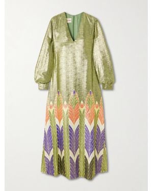 Valentino Garavani Printed Metallic Silk-Blend Midi Dress - White