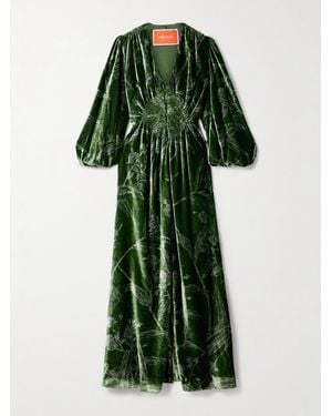 La DoubleJ Camerino Printed Velvet Maxi Dress - Green