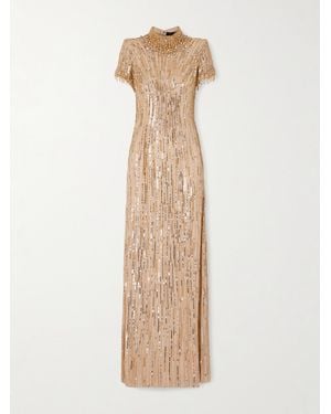 Jenny Packham Madeleine Crystal And Sequin-Embellished Chiffon Gown - Natural