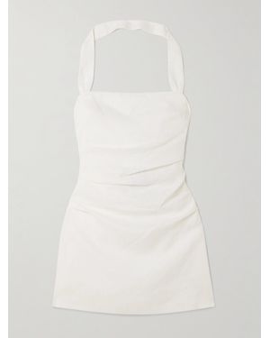 SIR. Noemi Ruched Linen Halterneck Mini Dress - White