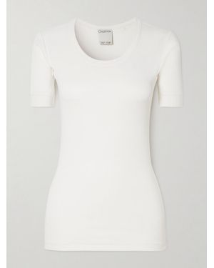 Calvin Klein Aubriella Ribbed Organic Cotton-Blend Jersey T-Shirt - White