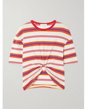 Rabanne T-Shirt Aus Gestreiftem Jersey Aus Einer Baumwollmischung Mit Verzierung - Grau