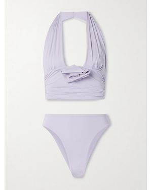 Maygel Coronel Vives Appliquéd Ruched Halterneck Bikini - White