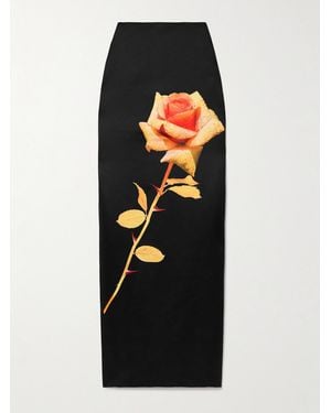 David Koma Floral-Print Duchesse-Satin Maxi Skirt - Black