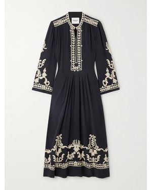Isabel Marant Embroidered Pleated Crepe Midi Dress - Black