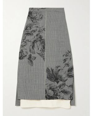 Erdem Pleated Prince Of Wales Floral-Print Recycled Woven Midi Skirt - Grey