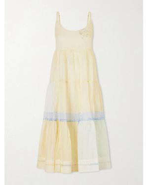 Eka Ikumi Tiered Printed Cotton- Kota Midi Dress - White