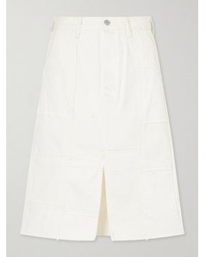 B Sides Madras Distressed Denim Midi Skirt - White